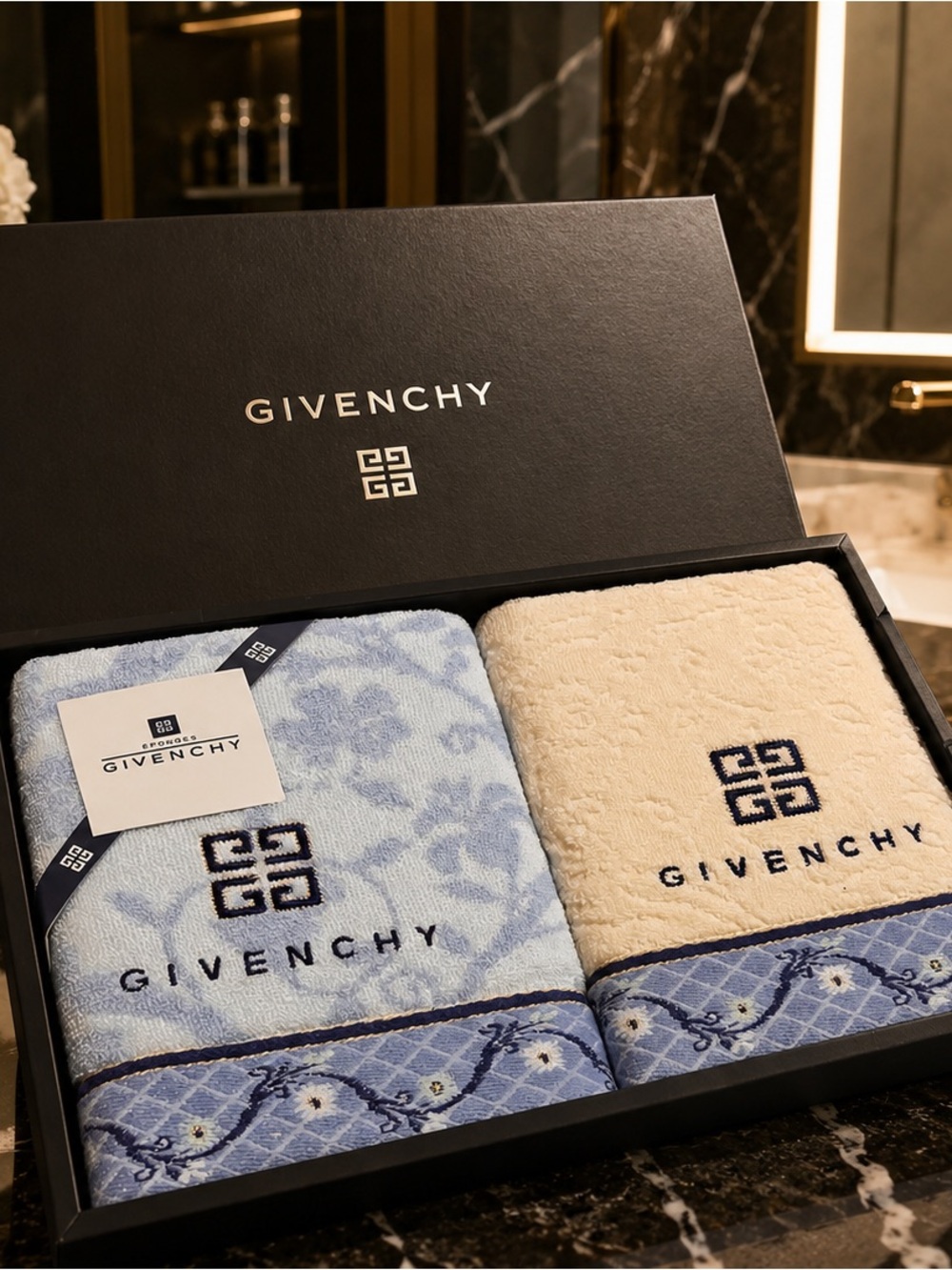 Givenchy Blue and Cream Luxury Hand Towels Set